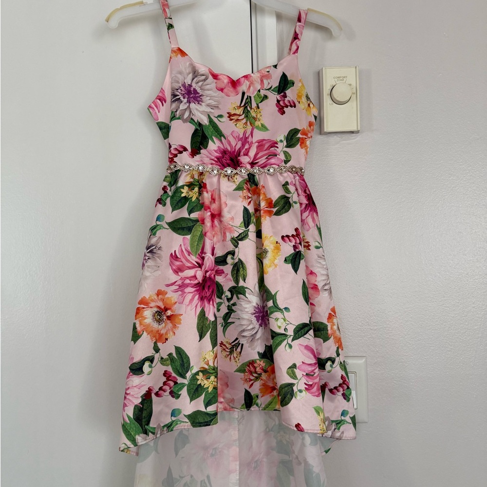 Rare Editions Pink Floral Dress with Green Accents